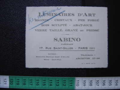 Alte kommerzielle Visitenkarte SABINO Paris Kunstleuchten Bronze