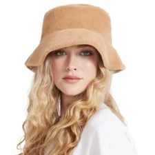 Steve Madden Reversible Faux Fur Suede Bucket Hat Tan New