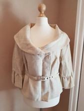 Coast Ivory Blazer Jacket Bardot Neckline Smart Belted Evening Coat Size 10