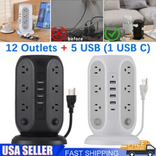 Surge Protector Tower Power Strip w/12outlets 5 USB Ports 6.23 ft Cord Extension