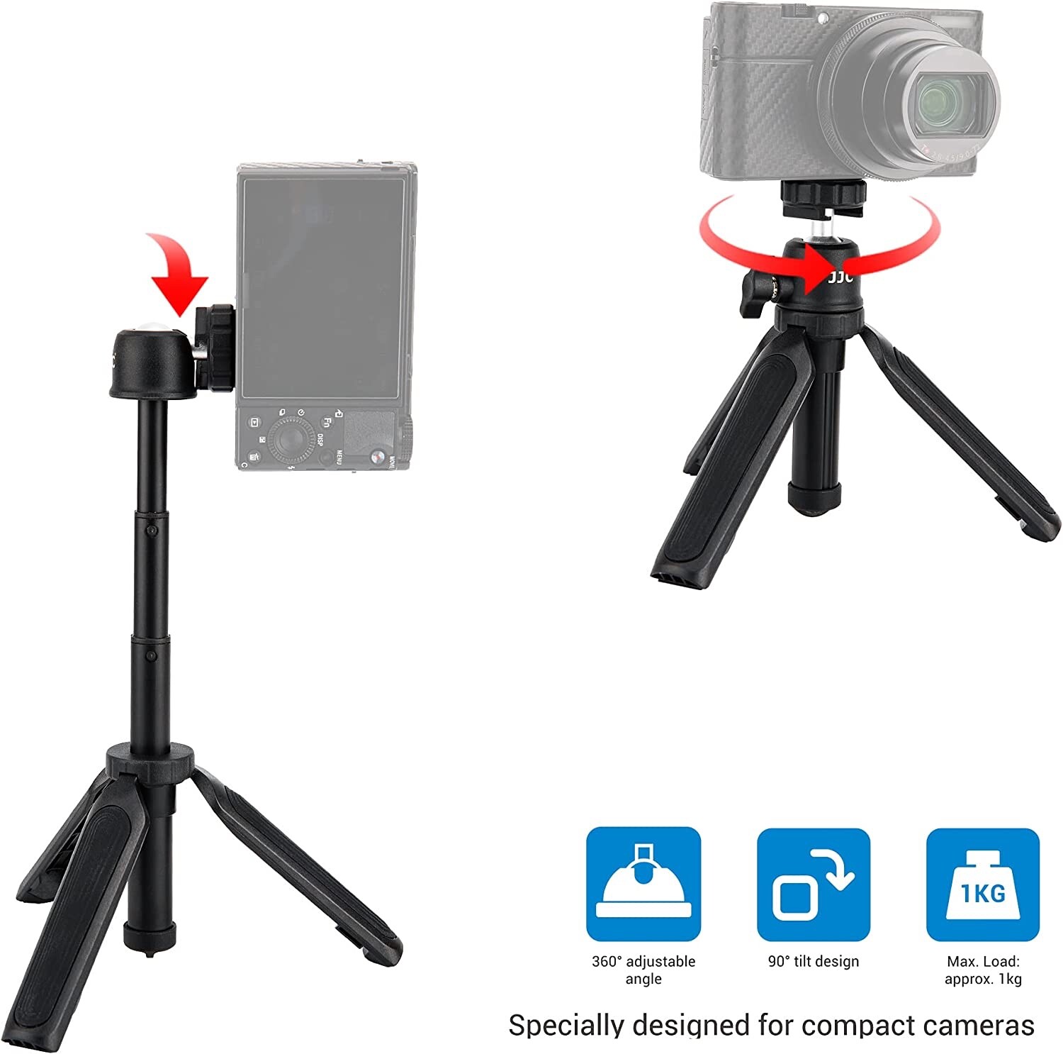 JJC TPT1 Mini Tabletop Tripod For Sony RX100 RX10 Canon G7X Leica