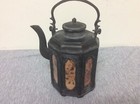 Antique Chinese Octagonal Metal & Glass Panels Teapot