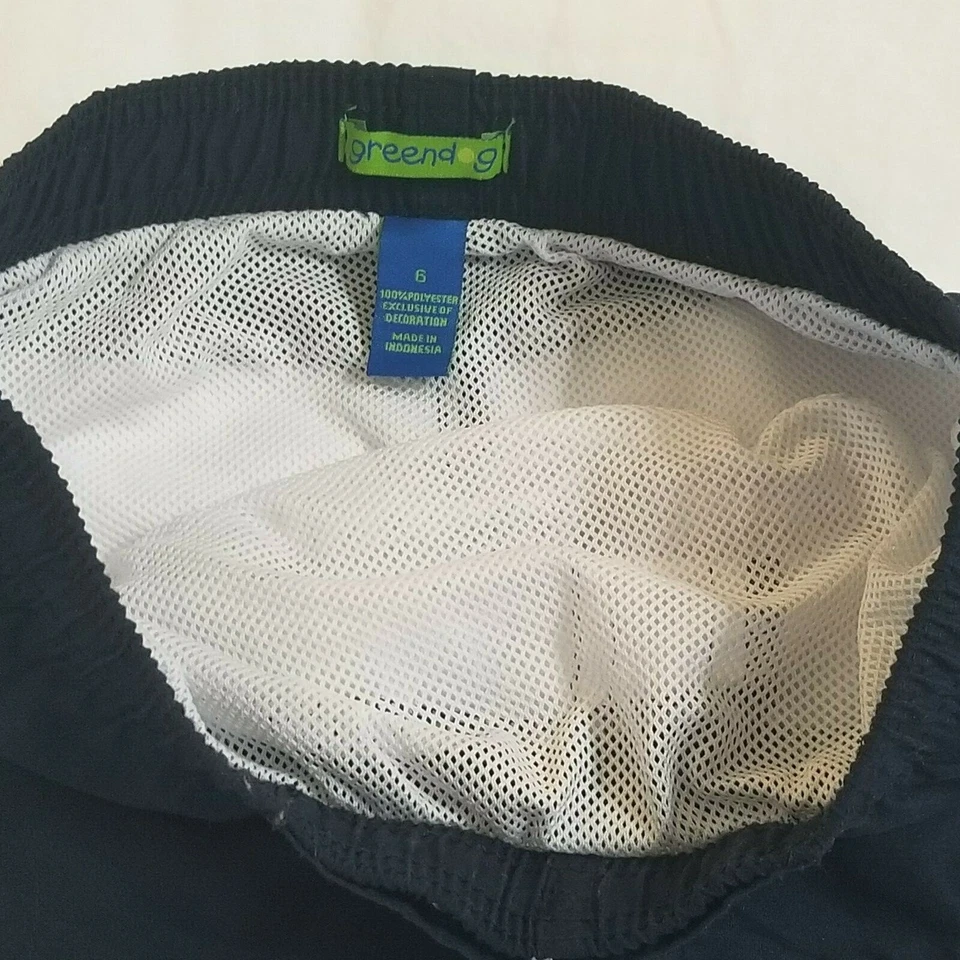 Pantalones Cortos de Natación Greendog Niños Surf Talla 6 Azul Marino Blanco Rayas Bolsillo Usado en Excelente Condición Foto 4 de 4