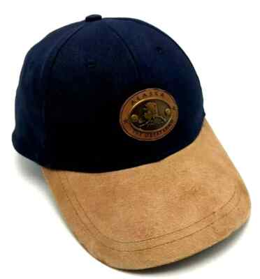 ALASKA hat blue and brown adjustable cotton cap (faux leather brim