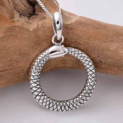 STERLINGSILBER OUROBOROS ANHÄNGER Schlange Schlange Leben Tod Wiedergeburt + BOX