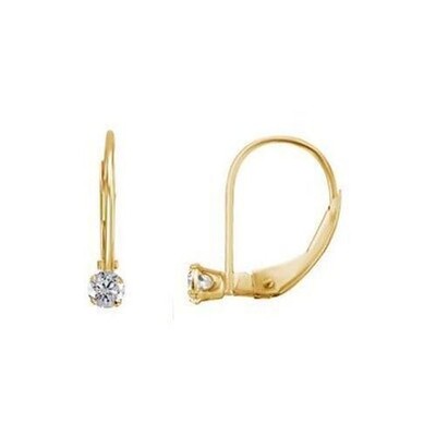 Girl's Leverback Drop Earrings with Cubic Zirconia 14K Gold