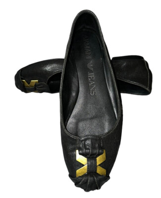 ARMANI JEANS WOMENS FLAT SHOES BLACK LEATHER UPPER SIZE 37