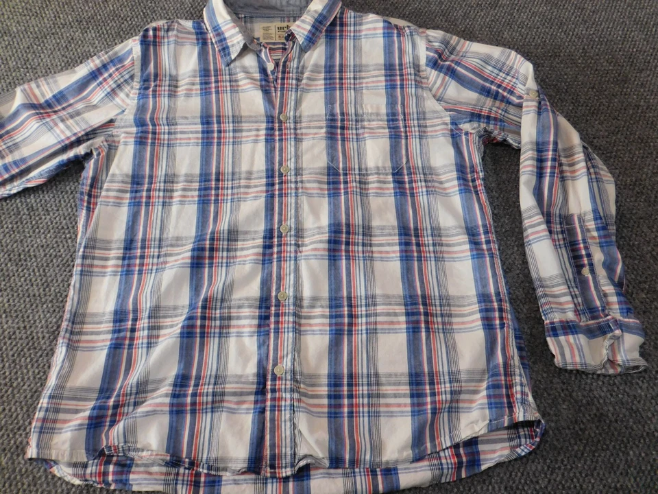 Camisa masculina extra grande Urban Pipeline azul xadrez botão para baixo algodão clássico - Imagem 3 de 4