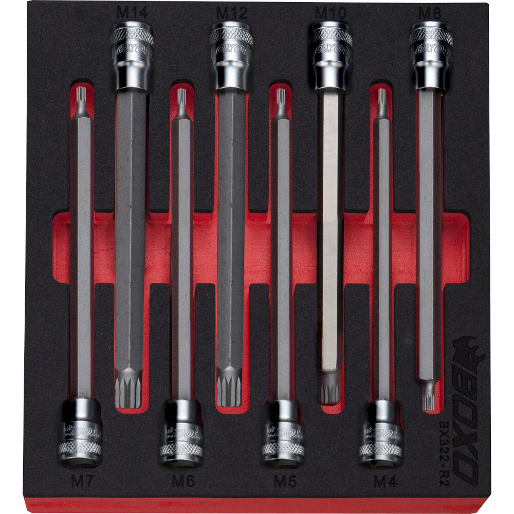 3/8"" Drive Long Spline Bit Socket Set 8 Pcs BOXO BX322-R2