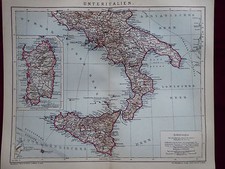 Landkarte, Unteritalien, Sizilien, Sardinien, Brockhaus 1904