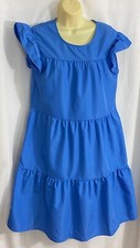 women's pretty blue tiered dress size small flutter sleeves ruffles scoop neck