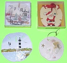 VINTAGE 1987, SET OF 4, HAND PAINTED SAND DOLLAR, CHRISTMAS TREE ORNAMENTS
