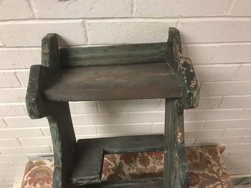 ANTIQUE VTG PRIMITIVE GREEN PAINT WALL SHELF 7 3/4 X 11 1/2 X 24 1/4” TALL - Picture 5 of 20