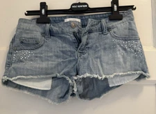 Talula Shorts Womens Cut Off Jean Size 26 Light Blue Wash Denim Bling Raw Hem