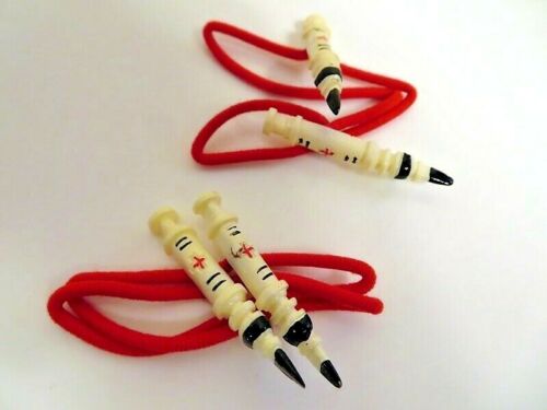 Nos Red Cross Syringe Hair Ponytail Rubberbands Psychobilly Nurse Needle Vaccine - Picture 1 of 10