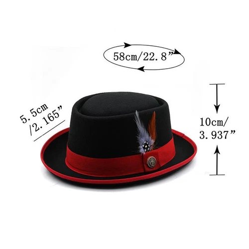 Men Pork Pie Bowler Hat Dad Flat Fedora Gambler Feather Dance Jazz Cap Lady - Picture 5 of 23