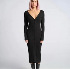 Lita by Ciara Icon Rib Dress knit V-neck cardigan midi size S/NWT- in BLACK