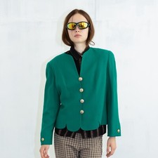 90's Vintage retro chic golden button cropped blazer in rich green