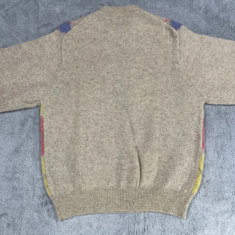 United Colors of Benetton 毛衣男式小号棕褐色 Argyle 羊毛圆领学院风 — 第 3/4 张图片