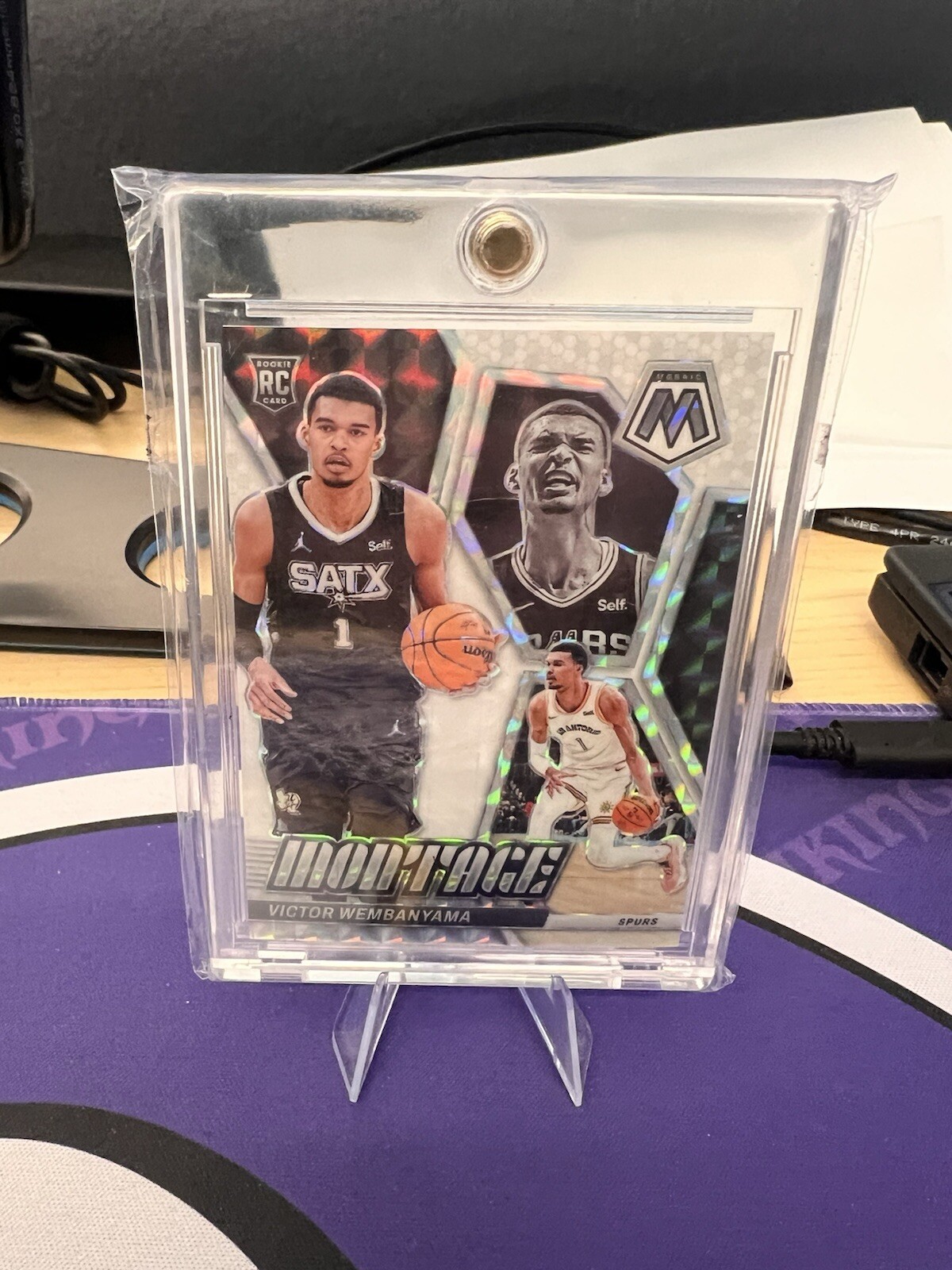 2023-24 Panini Mosaic - Montage #7 Victor Wembanyama (RC) White Prizm 14/25