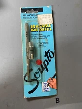 Vintage Scripto Erasable Ink Refill Black Ink Medium Point with Erasers NOS