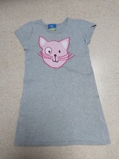 Kleid Strickkleid Tunika Longshirt Mädchen Gr. 122 grau mit rosa Katze Baumwolle