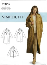 Simplicity R10716 One-Button Coat w Lapels, 4 Lengths Sz 6-24 UNCUT Pattern 8797