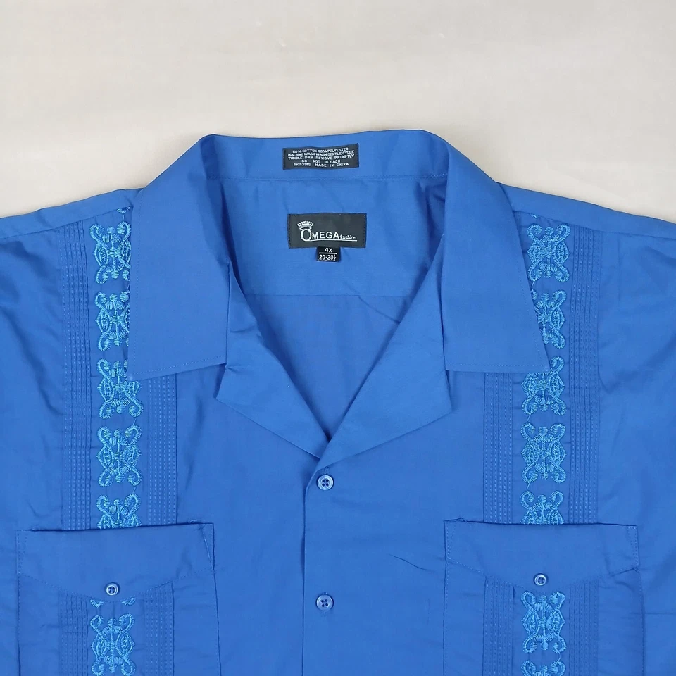 Camisa Omega 4XL 20-20.5 Para Hombre Azul Guayabera Bordada Informal 30x33 Foto 3 de 4