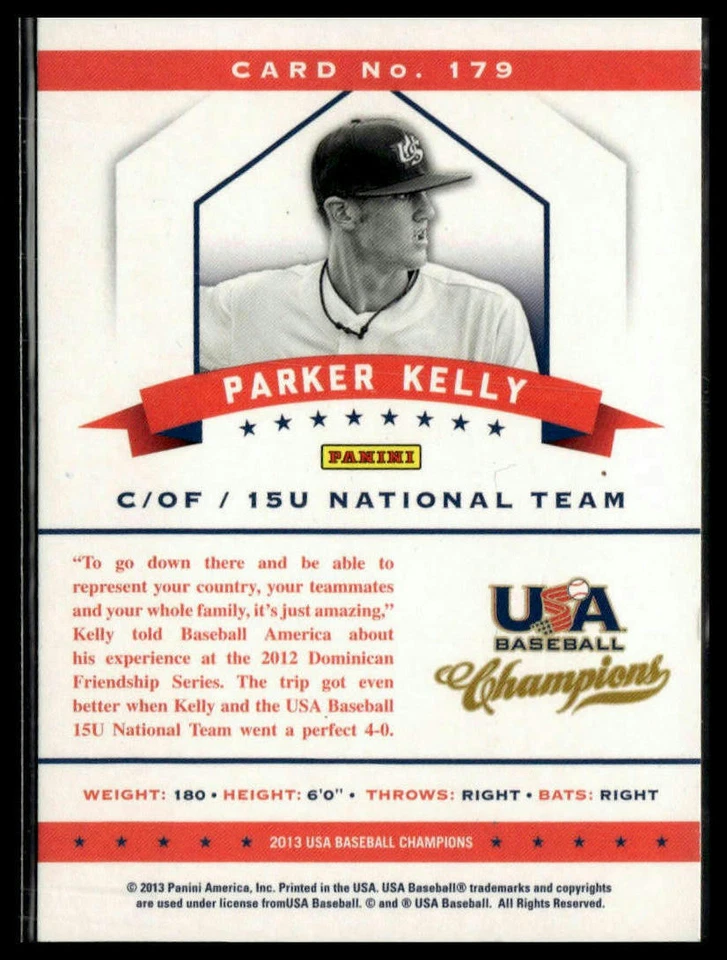 2013 Panini USA Baseball Champs #179 Parker Kelly Nat. Team Mirror Green #/199 - Image 2 of 2