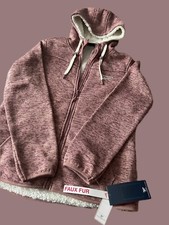 Reebok Women's Fleece Jacket Heather Dark Dusty Rose Sherpa-Lined Sweater NWT