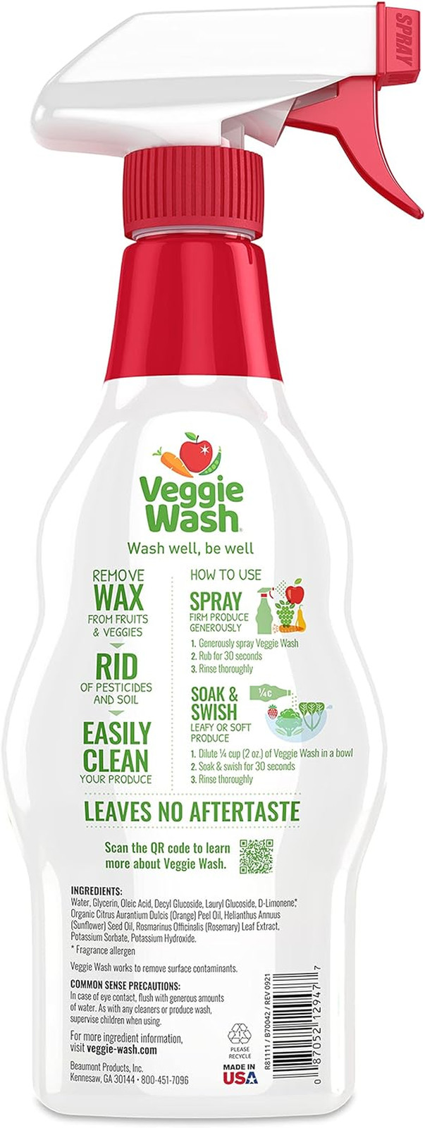 Veggie Wash Fruit & Vegetable Wash, Produce Wash and Cleaner, 16-Fluid Ounce