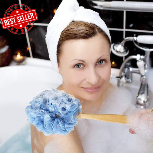 Pineker Long Handle Wooden Bath Brush,Shower Body Brush with Loofah Mesh for Ski - Picture 5 of 12