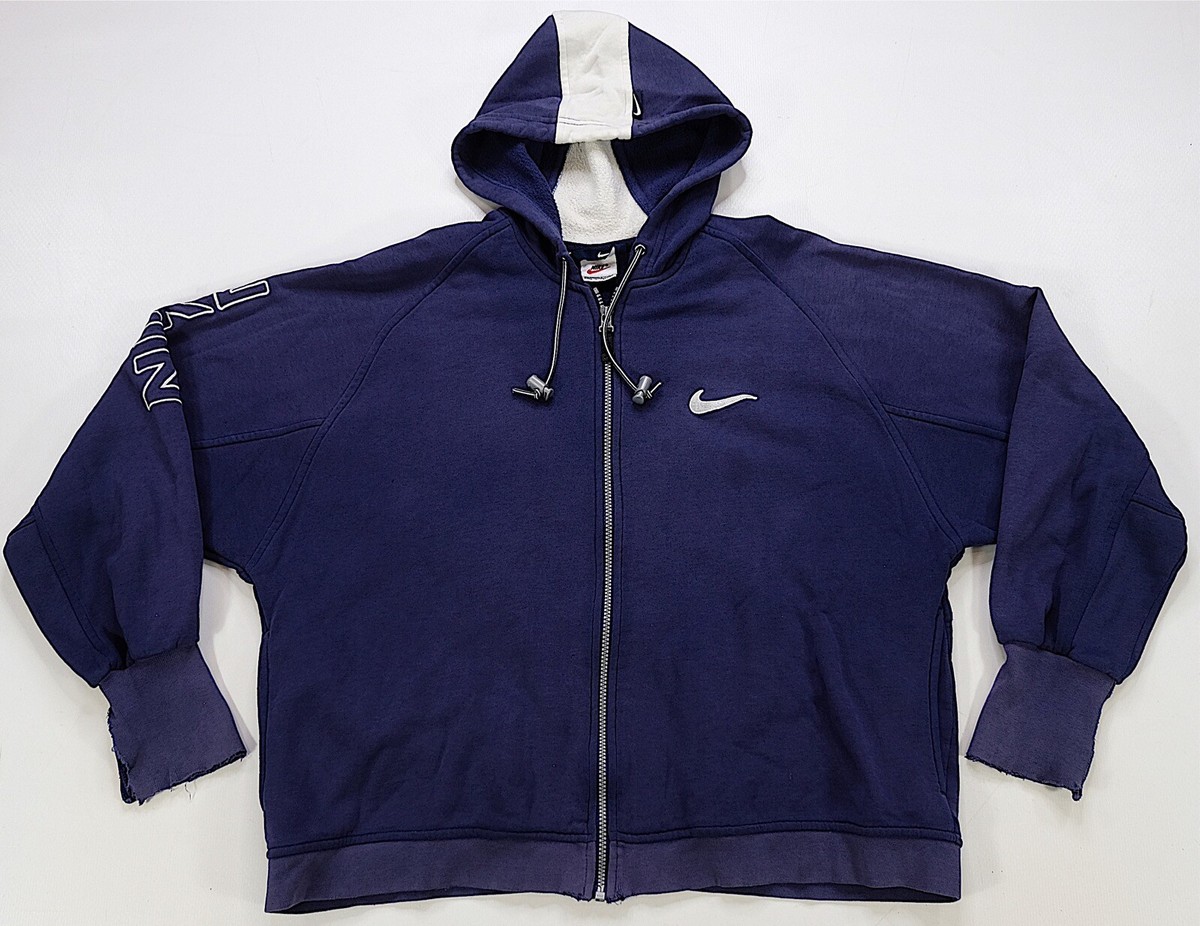 Rare VTG NIKE Spell Out Swoosh Full Zip Hoodie Sweatshirt
