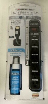 NEW Monster Essentials Bundle 140592-00 Surge Protector HDMI Cable Screen Clean