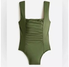 J Crew Ruched Squareneck One-Piece Swimsuit Full Coverage Green 24