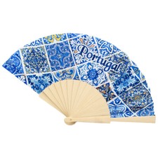 Hand Fan With Tile Pattern Souvenir From Portugal