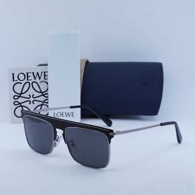 LOEWE LW40006U 20A Silver/Black Leather/Smoke 56-18-145 