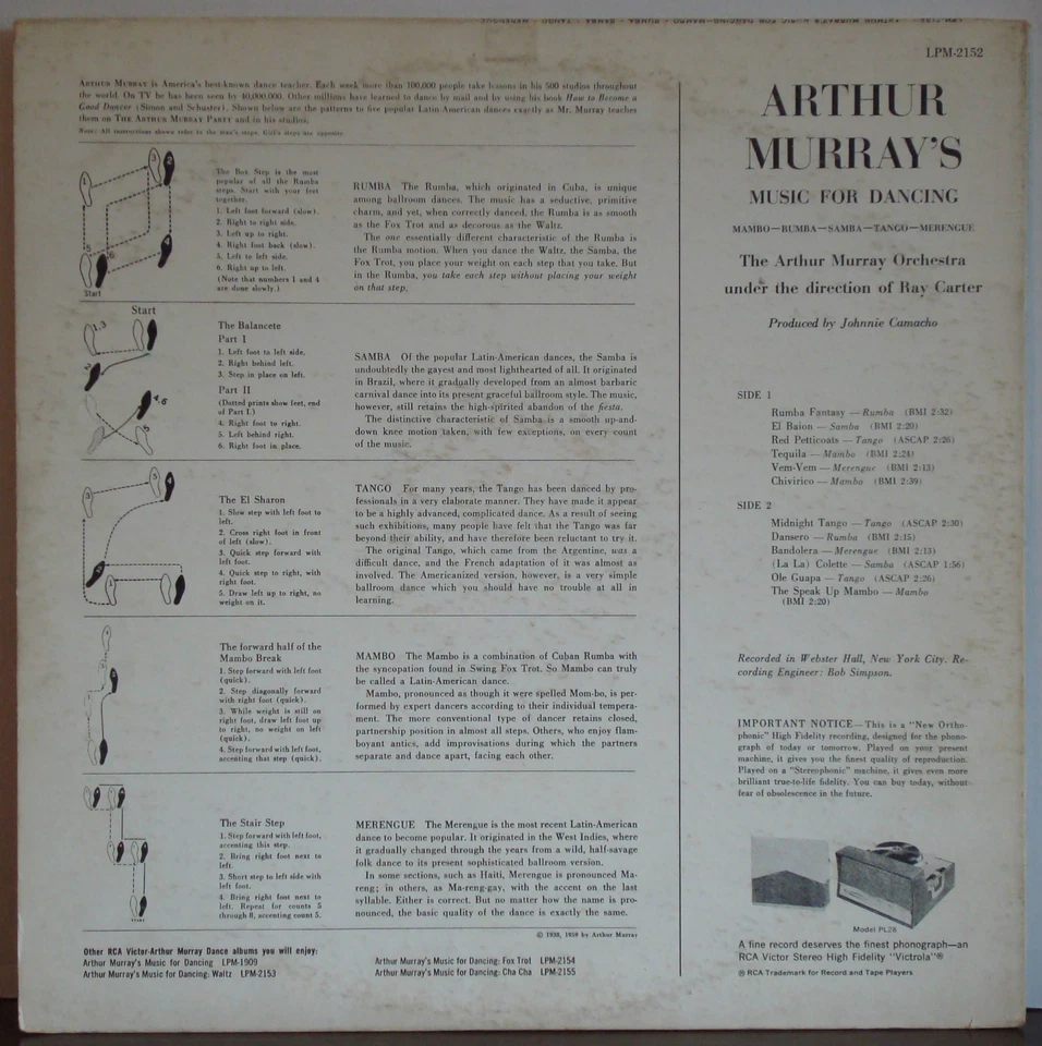 RAY CARTER ORCH Arthur Murray Mambo-Rumba-Samba-Tango RARE DG RCA/VICTOR MONO LP - Image 4 of 4