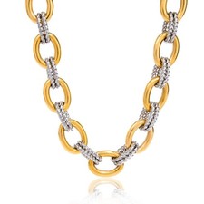 Women's Two Color Design Necklace 18k Gold Color Plated Twisted Splicing Stackab