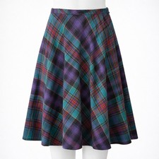 Vintage 70s Plaid Midi Skirt Size M Green Purple Schoolgirl Union Made Preppy