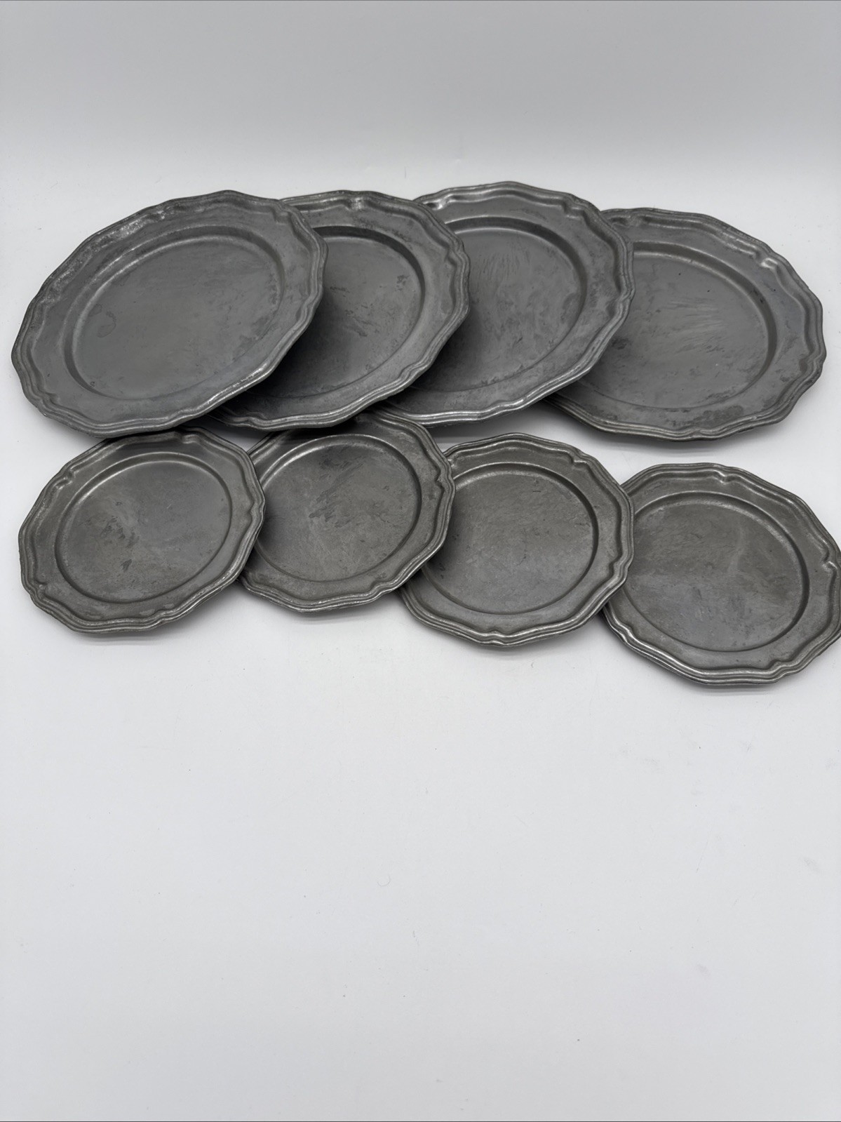 Vintage Crown Castle LTD Pewter Plates Set of 8