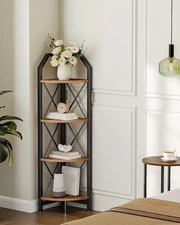 47.6" Corner Shelf, 4-Tier Industrial 4-Tier, Rustic Brown and Black 
