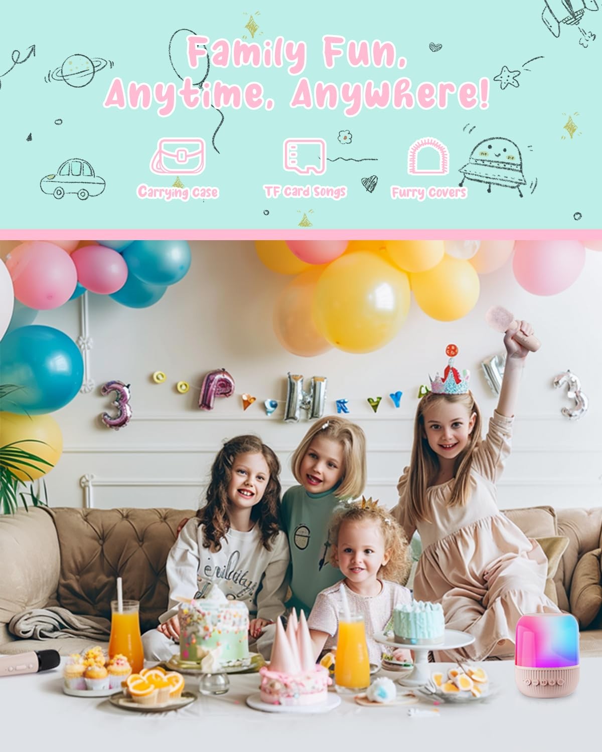 Mini Karaoke Machine for Kids - Portable Bluetooth Speaker with Wireless 2 Mi...