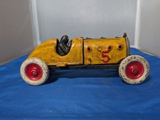 Hubley Cast Iron 5 Boat Tail Race Car Yellow Hood Open