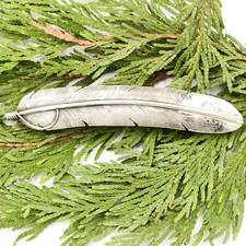 Sterling Silver 925 Native American Large Feather Hair Clip Barrette