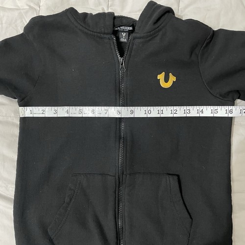 True Religion Full Zip Up Hoodie Jacket Black Gold Youth Small Hooded Sweatshirt - Picture 4 of 9