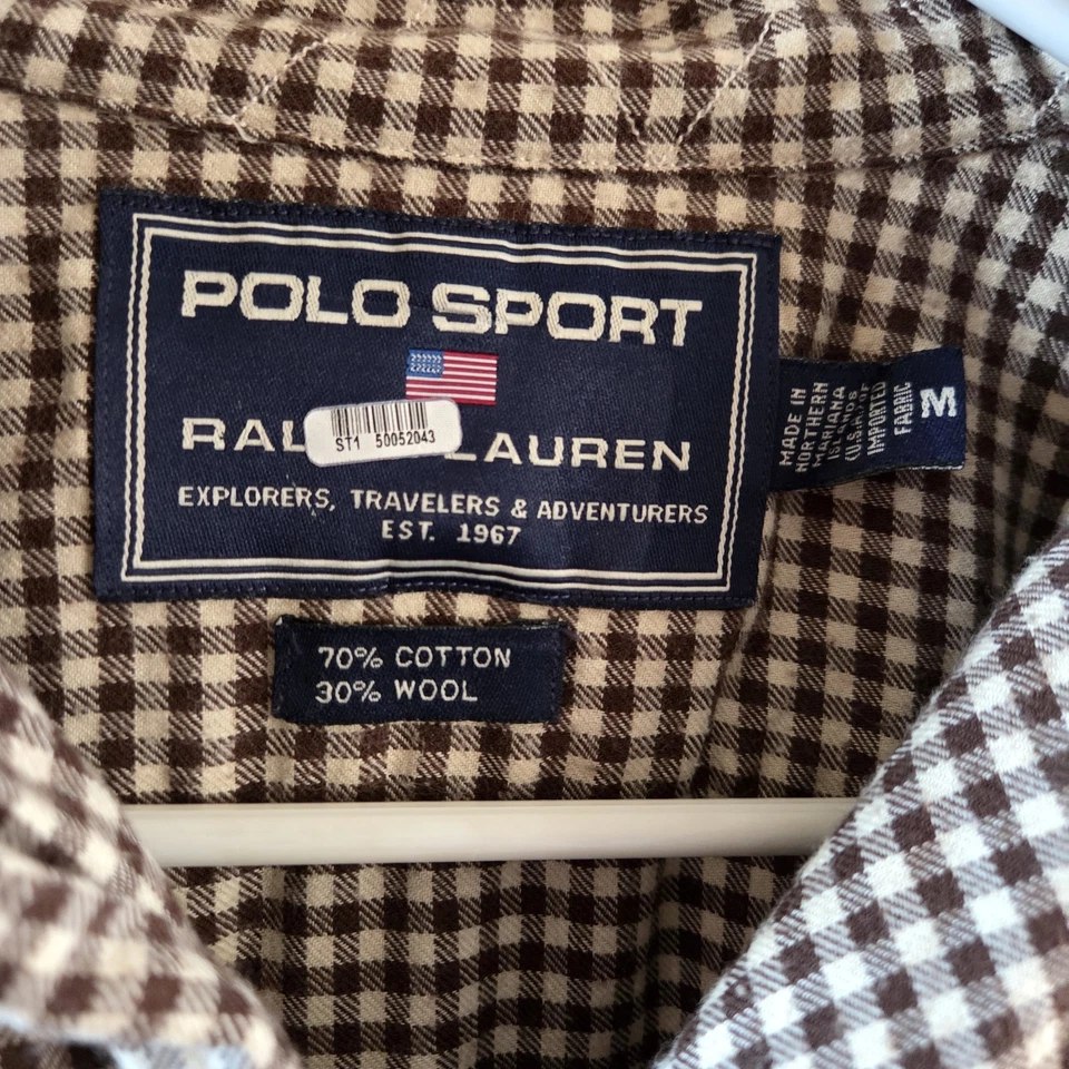 Camisa Polo Deportiva Ralph Lauren De Colección Mezcla de Lana Para Hombres Mediana Marrón Franela a Cuadros Foto 3 de 4