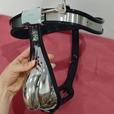 Male Stainless Steel Chastity Belt Device with 4 Balls Plug Lockable Adjustable