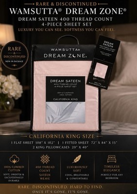 RARE Wamsutta Dream Zone 400 TC Cal King Sheet Set 4 Piece  Blush / Pink