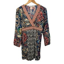Flying Tomato Paisley Mixed Print Boho Mini Dress Blue Red Medium